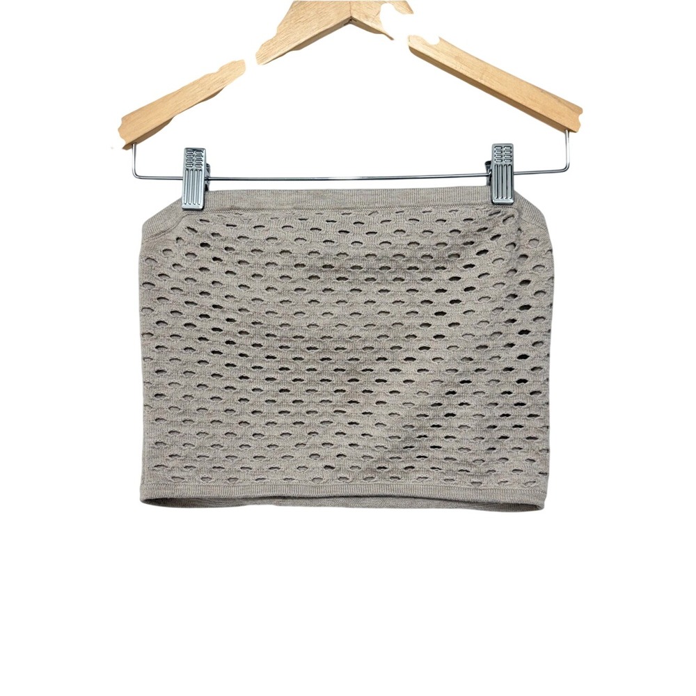 Women's Knit Eyelet Tube Top crop - Taupe